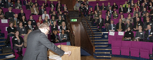 Richard Ovenden, chair of the DPC, addresses the audience at the awards ceremony. Photo courtesy of William Kilbride.