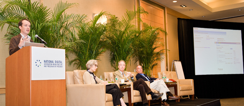 A panel discussion on how content is generated and used on the Internet at the partners meeting. Credit: Barry Wheeler 