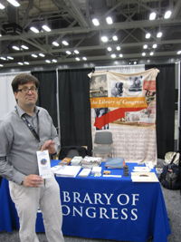 Recorded Sound Curator Matt Barton setting up the Trade Show booth.